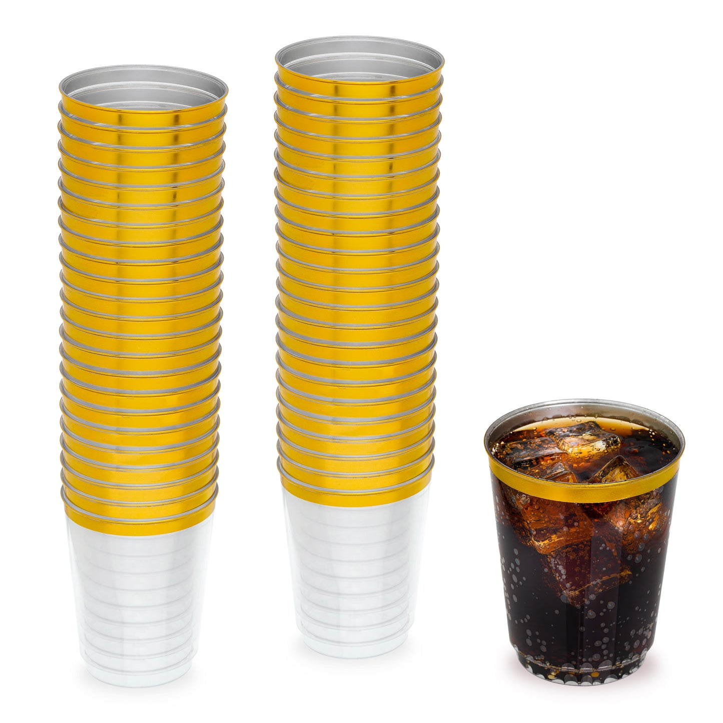 50-Pack 10 oz Clear Plastic Cups with Gold Rim - Premium Party Drinkware for Events