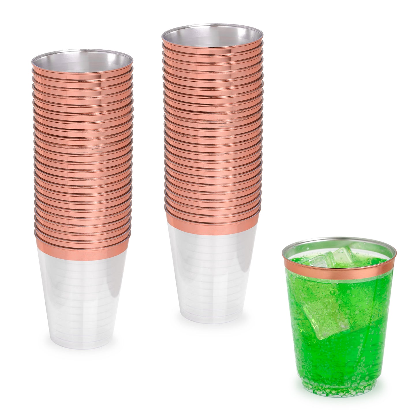 50-Pack 10 oz Clear Plastic Cups with Rose Gold Rim - Premium Party Drinkware