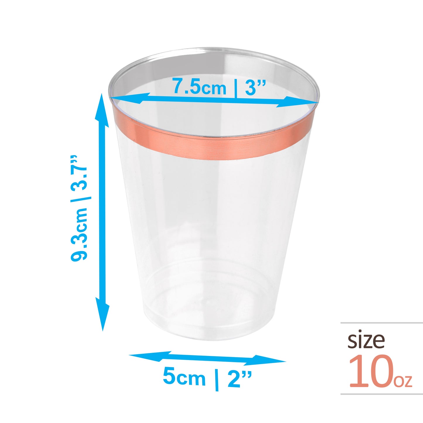 50-Pack 10 oz Clear Plastic Cups with Rose Gold Rim - Premium Party Drinkware