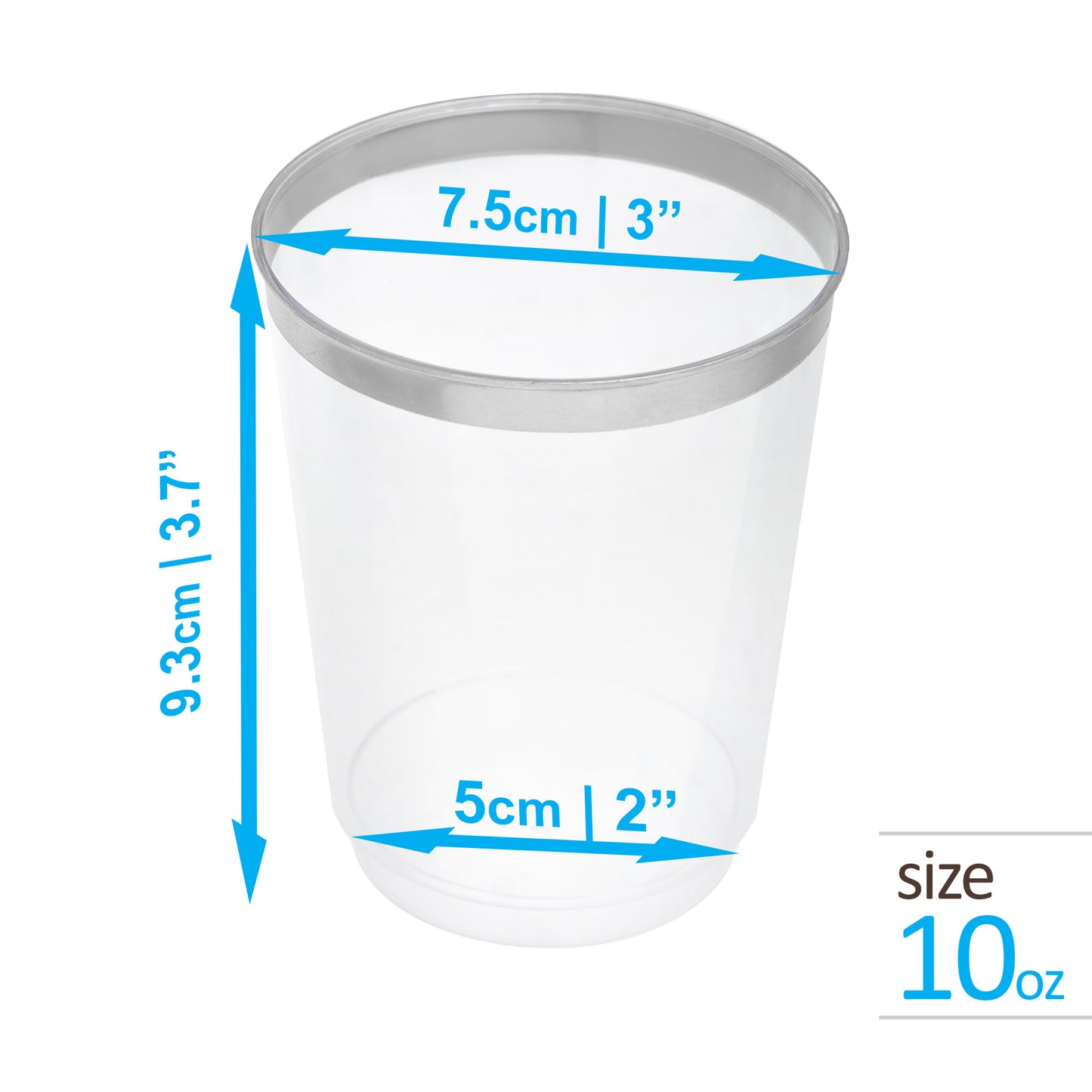 50-Pack 10 oz Clear Plastic Cups with Silver Rim - Stylish Party Drinkware