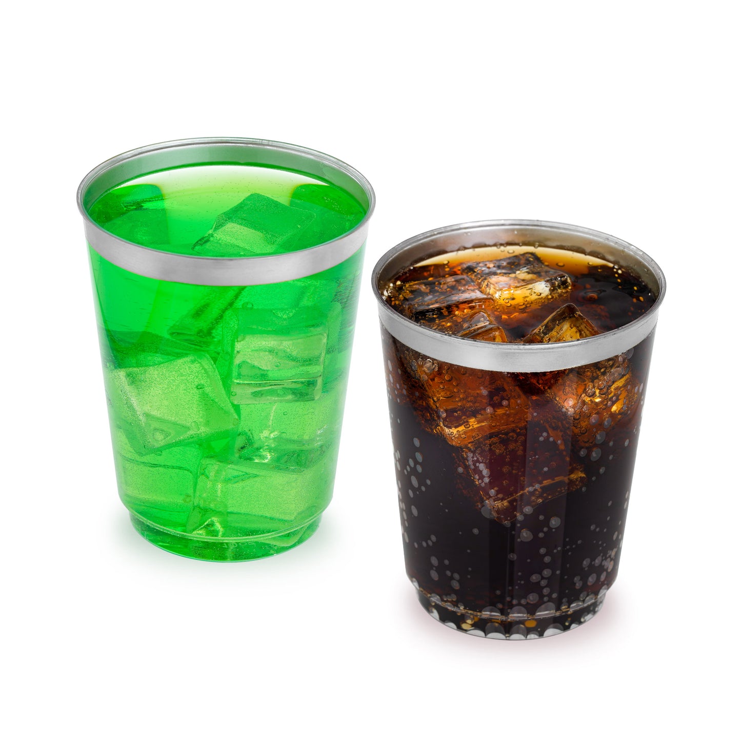 50-Pack 10 oz Clear Plastic Cups with Silver Rim - Stylish Party Drinkware