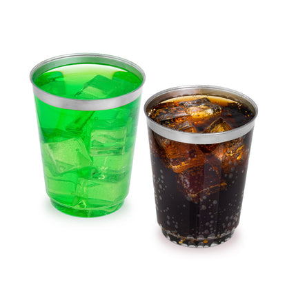 50-Pack 10 oz Clear Plastic Cups with Silver Rim - Stylish Party Drinkware