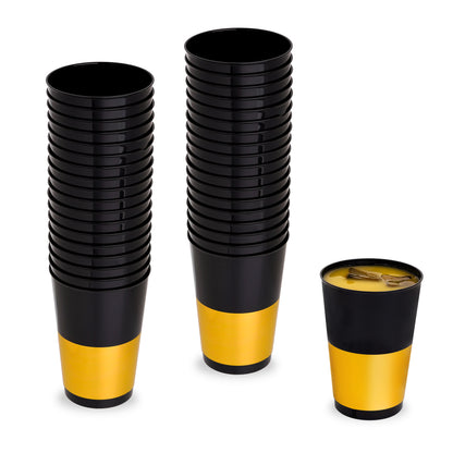 40-Pack 12 oz Black and Gold Plastic Cups