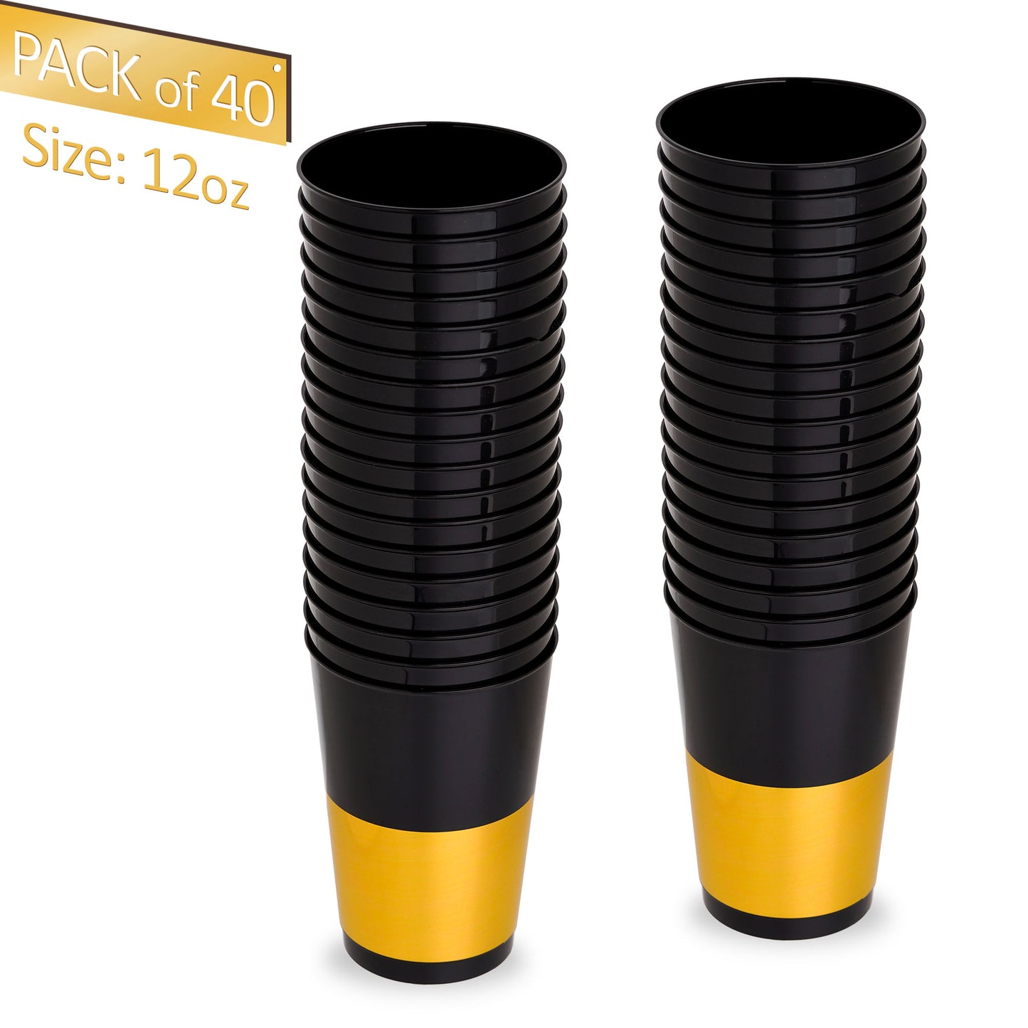 40-Pack 12 oz Black and Gold Plastic Cups