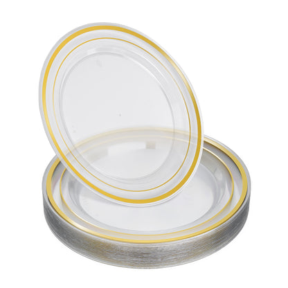 20-Pack 7.5" Clear Hard Plastic Side Plates with Double Gold Rim