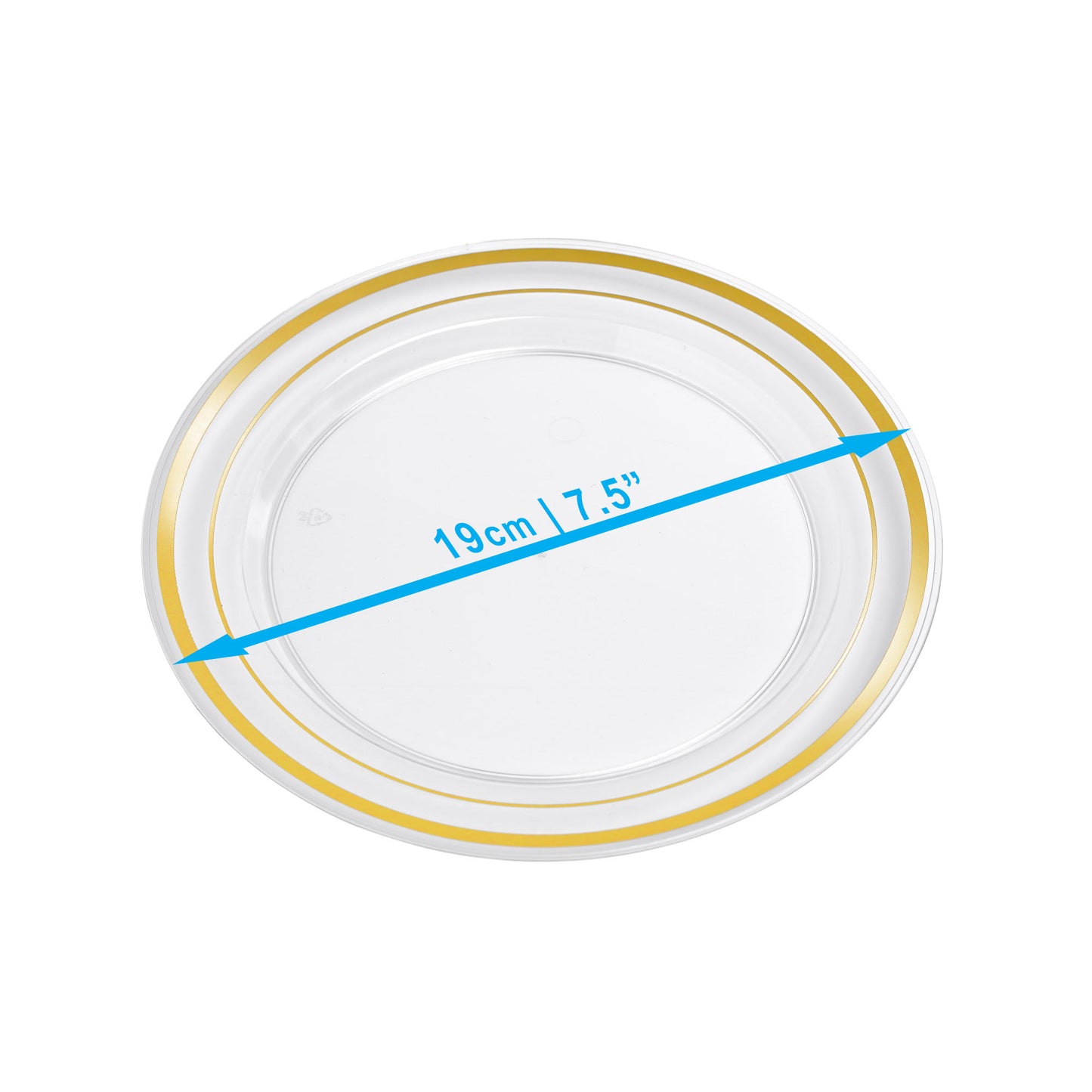20-Pack 7.5" Clear Hard Plastic Side Plates with Double Gold Rim