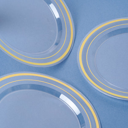 20-Pack 7.5" Clear Hard Plastic Side Plates with Double Gold Rim