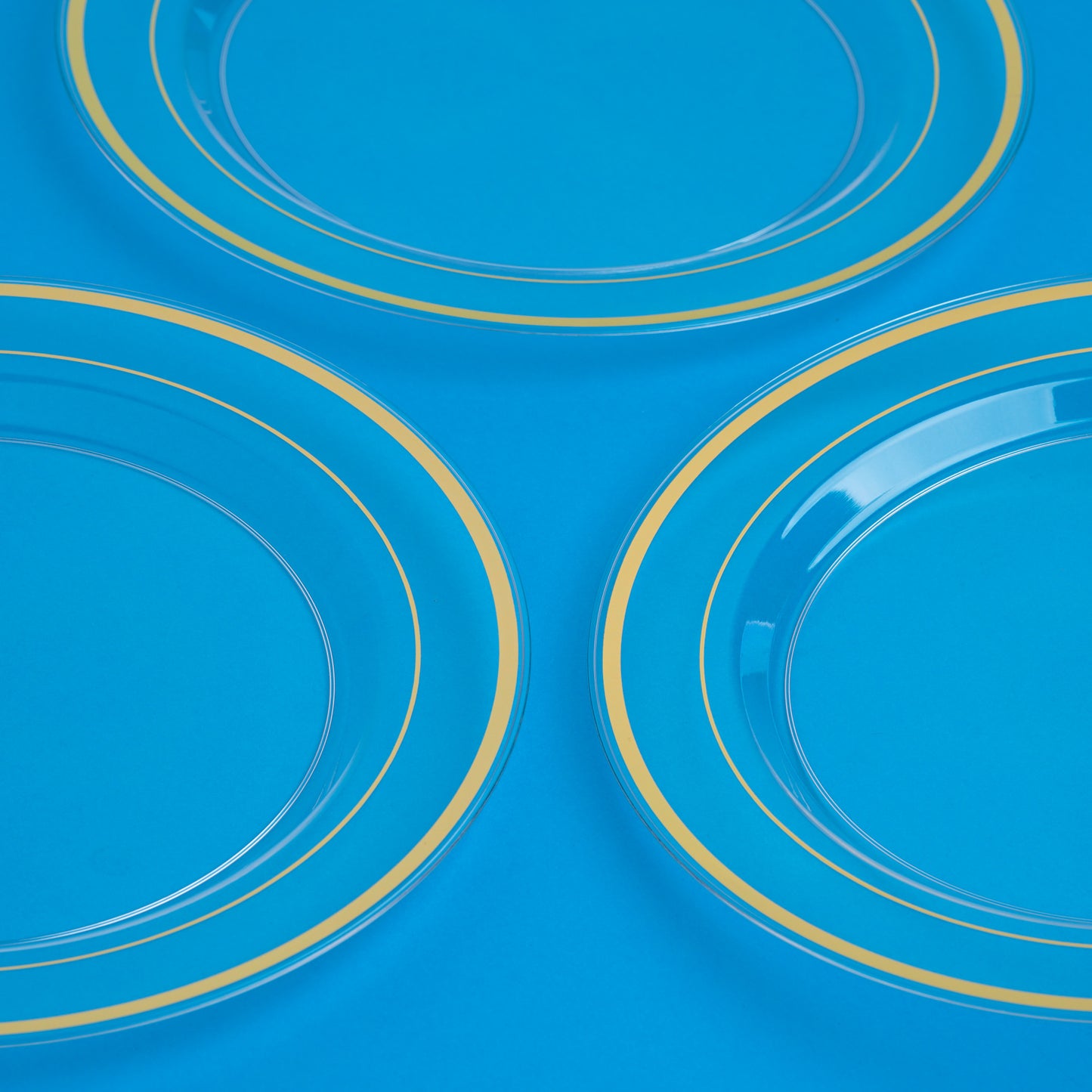 20-Pack 10" Clear Hard Plastic Main Dinner Plates with Double Gold Rim