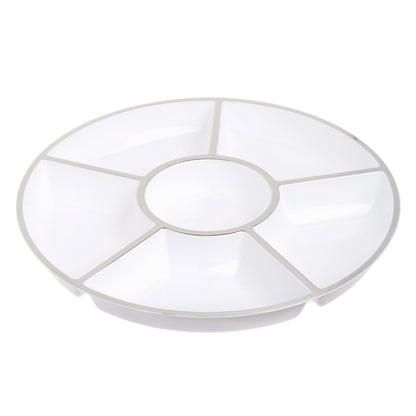 4 Pack, Elegant 12" 6-Section Silver Rim Compartment Platter Serving Trays