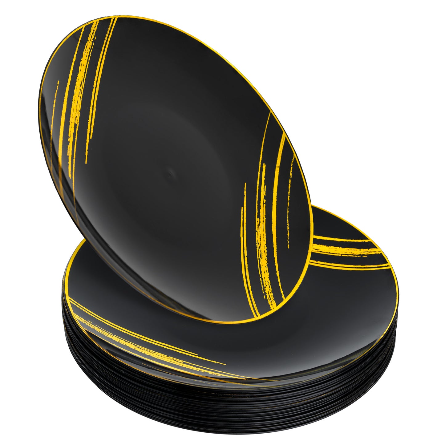 20 Pack 7.5" Black & Gold Salad Plates – Hard Plastic for Elegant Events