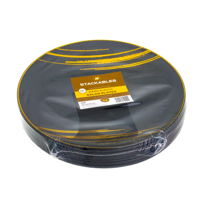 20 Pack 7.5" Black & Gold Salad Plates – Hard Plastic for Elegant Events