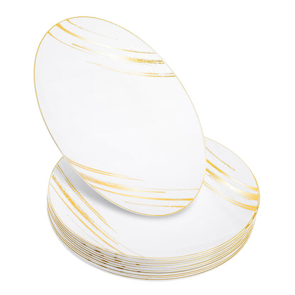 20 Pack 8-Inch White and Gold Hard Plastic Side Salad Plates