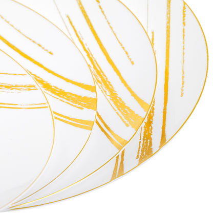 20 Pack 8-Inch White and Gold Hard Plastic Side Salad Plates