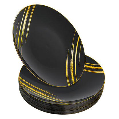 20 Pack 9-Inch Black and Gold Hard Plastic Dinner Plates
