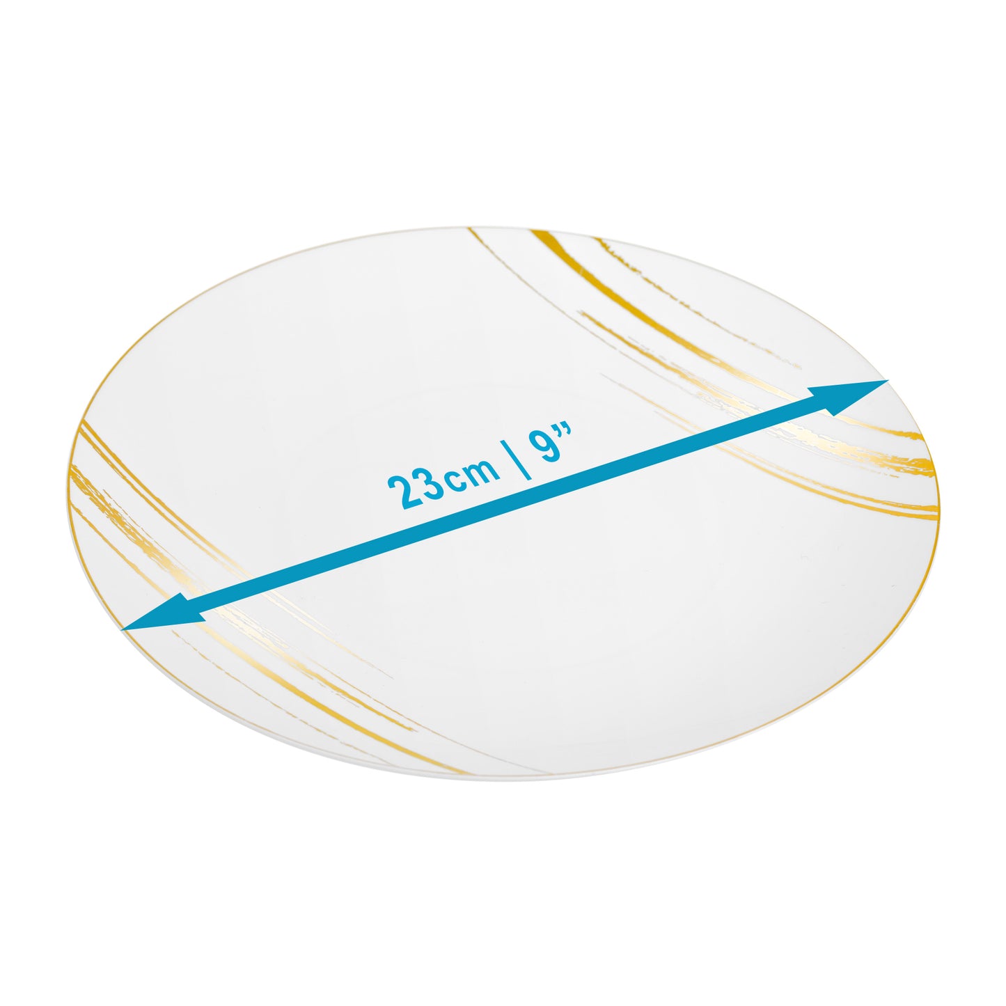 20 Pack - 9” White & Gold Side Salad Dinner Plates - Hard Plastic, Reusable, Elegant Design