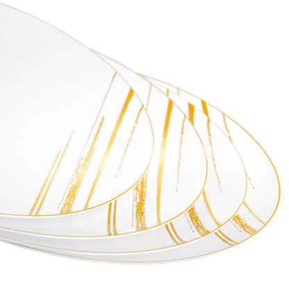 20 Pack - 9” White & Gold Side Salad Dinner Plates - Hard Plastic, Reusable, Elegant Design