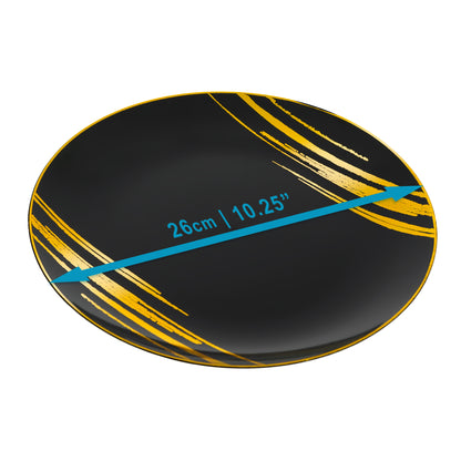 20 Pack - 10.25” Black & Gold Side Salad Dinner Plates - Hard Plastic, Reusable, Elegant Design