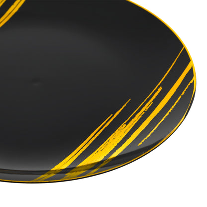 20 Pack - 10.25” Black & Gold Side Salad Dinner Plates - Hard Plastic, Reusable, Elegant Design