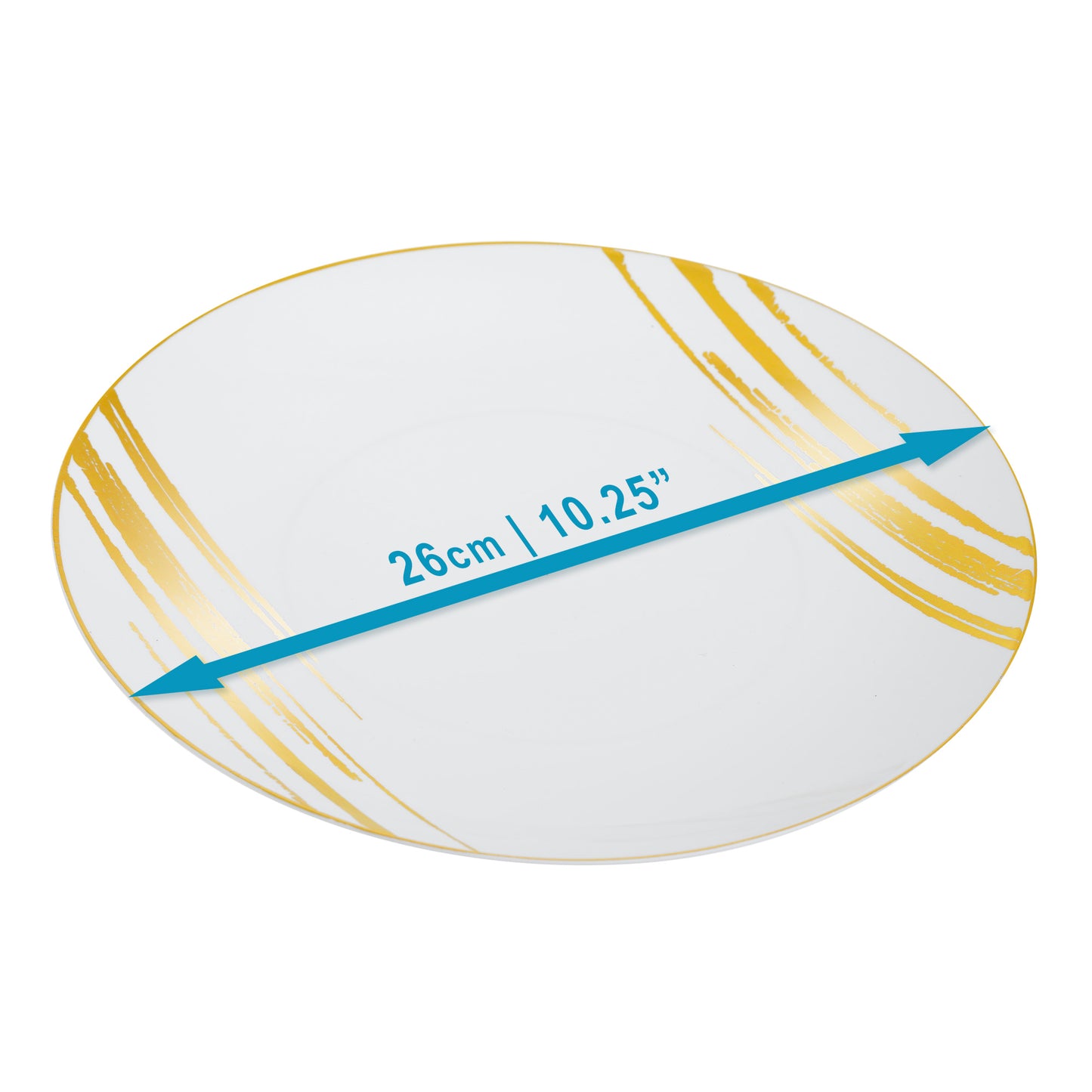 20 Pack - 10.25” White & Gold Side Salad Dinner Plates - Hard Plastic, Reusable, Elegant Design