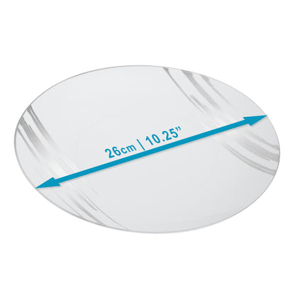 20 Pack - 10.25” White & Silver Side Salad Dinner Plates - Hard Plastic, Reusable, Elegant Design