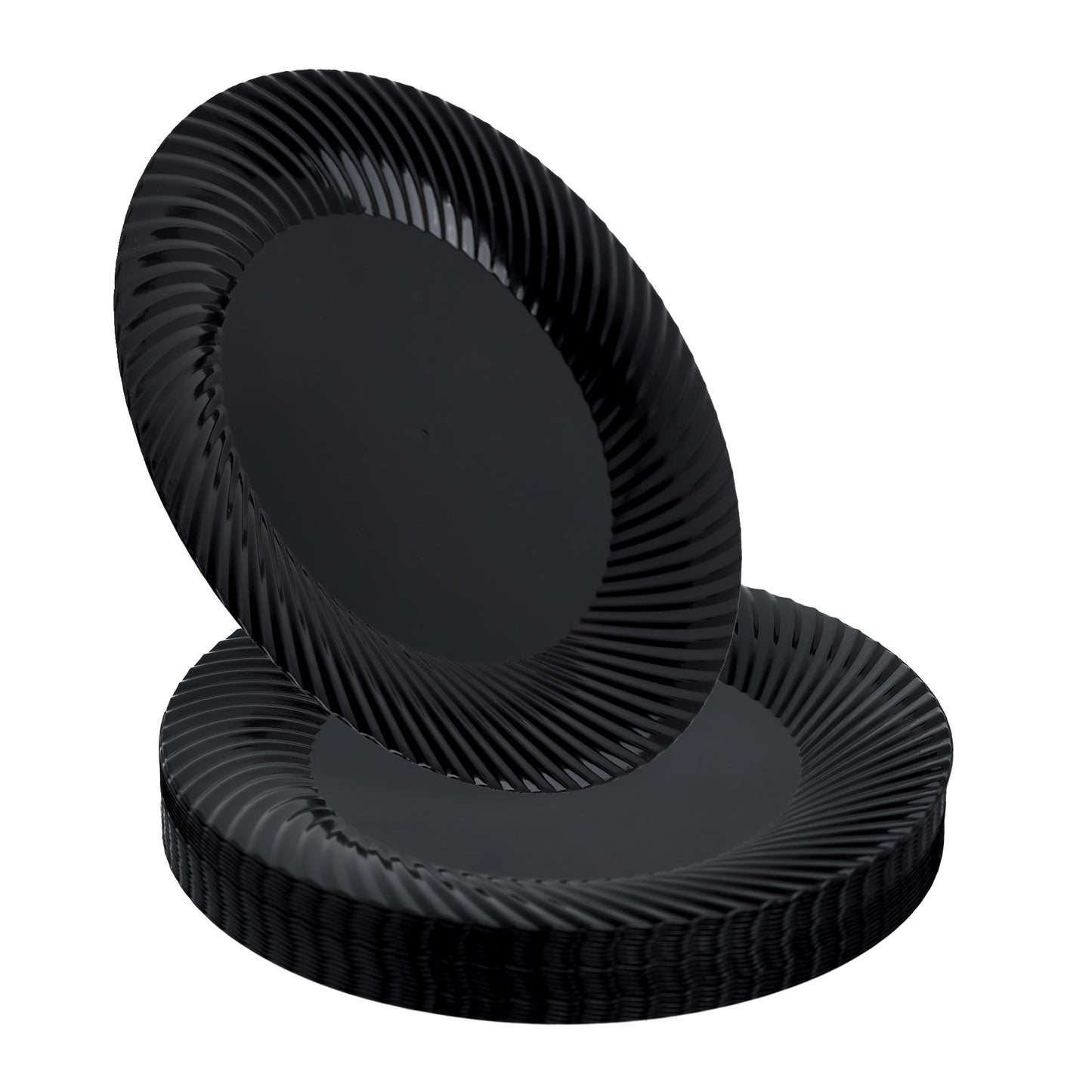 7" Black Plastic Side Salad Plates with Ridged Rim - Pack of 20