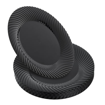 Pack of 20, 9" Black Plastic Dinner Plates with Ridged Rim