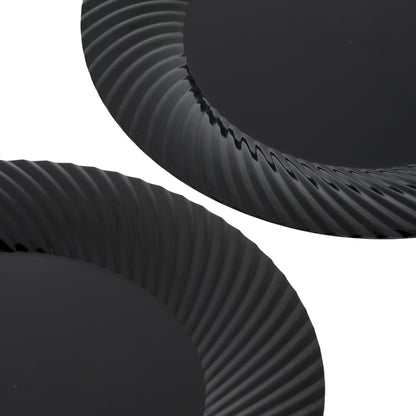 Pack of 20, 9" Black Plastic Dinner Plates with Ridged Rim