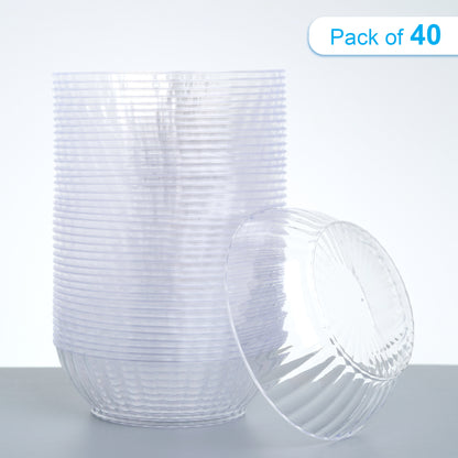 40 Pack - 10oz Clear Plastic Dessert Bowls, Ribbed Design