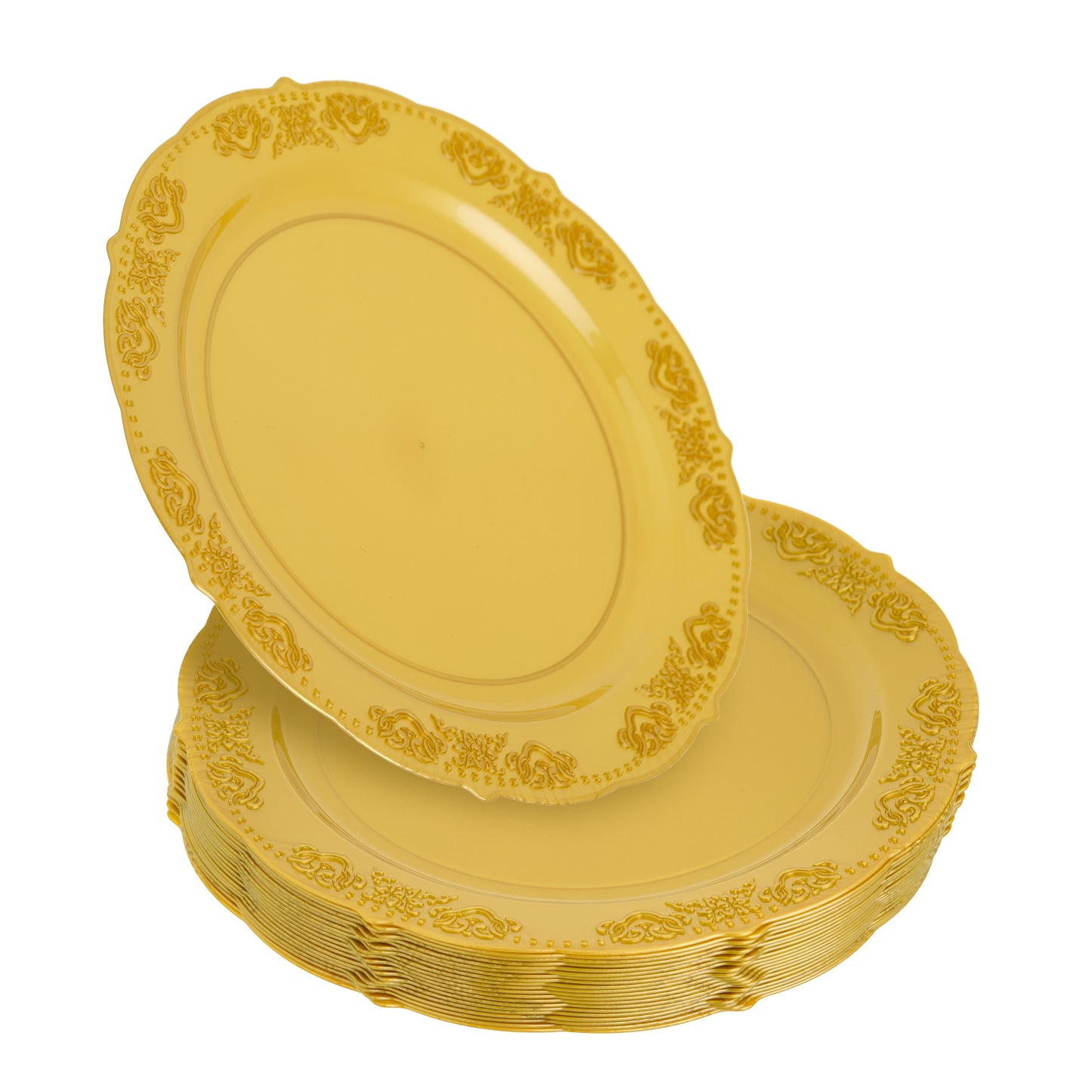 20 Pack 7.5" Gold Plastic Side Salad Plates with Elegant Embossed Rim