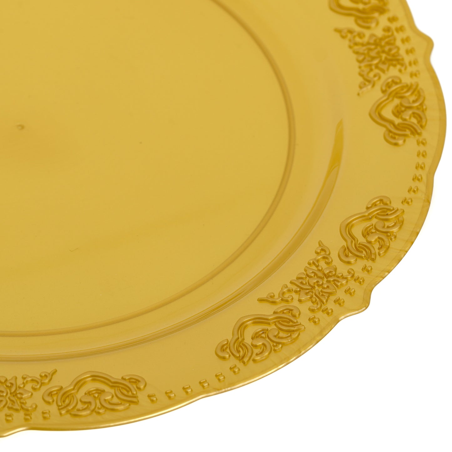 20 Pack 7.5" Gold Plastic Side Salad Plates with Elegant Embossed Rim
