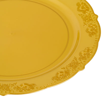20 Pack 10-Inch Gold Round Plastic Dinner Plates with Ornate Rim - Ideal for Main Courses and Formal Dining