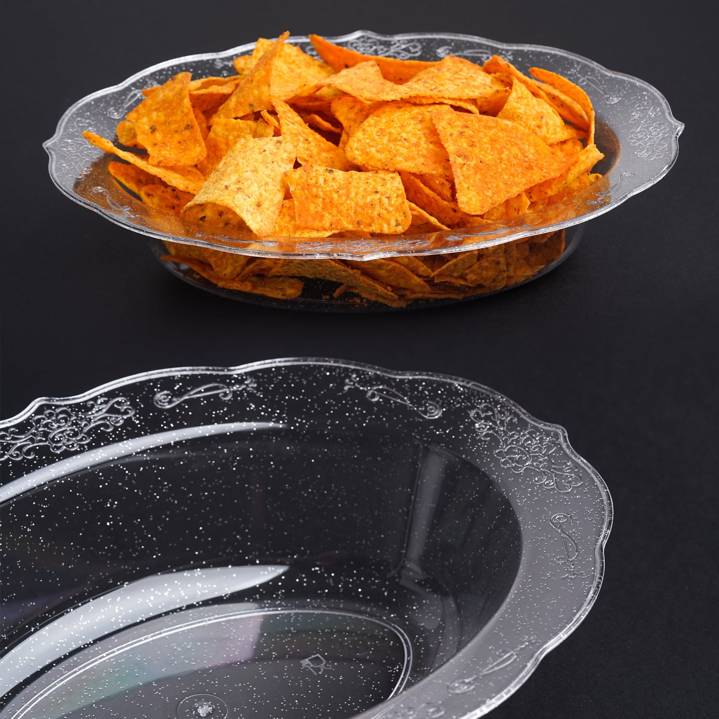 Pack of 4 Clear Plastic Glitter Oval Serving Bowls - 29oz (855ml)