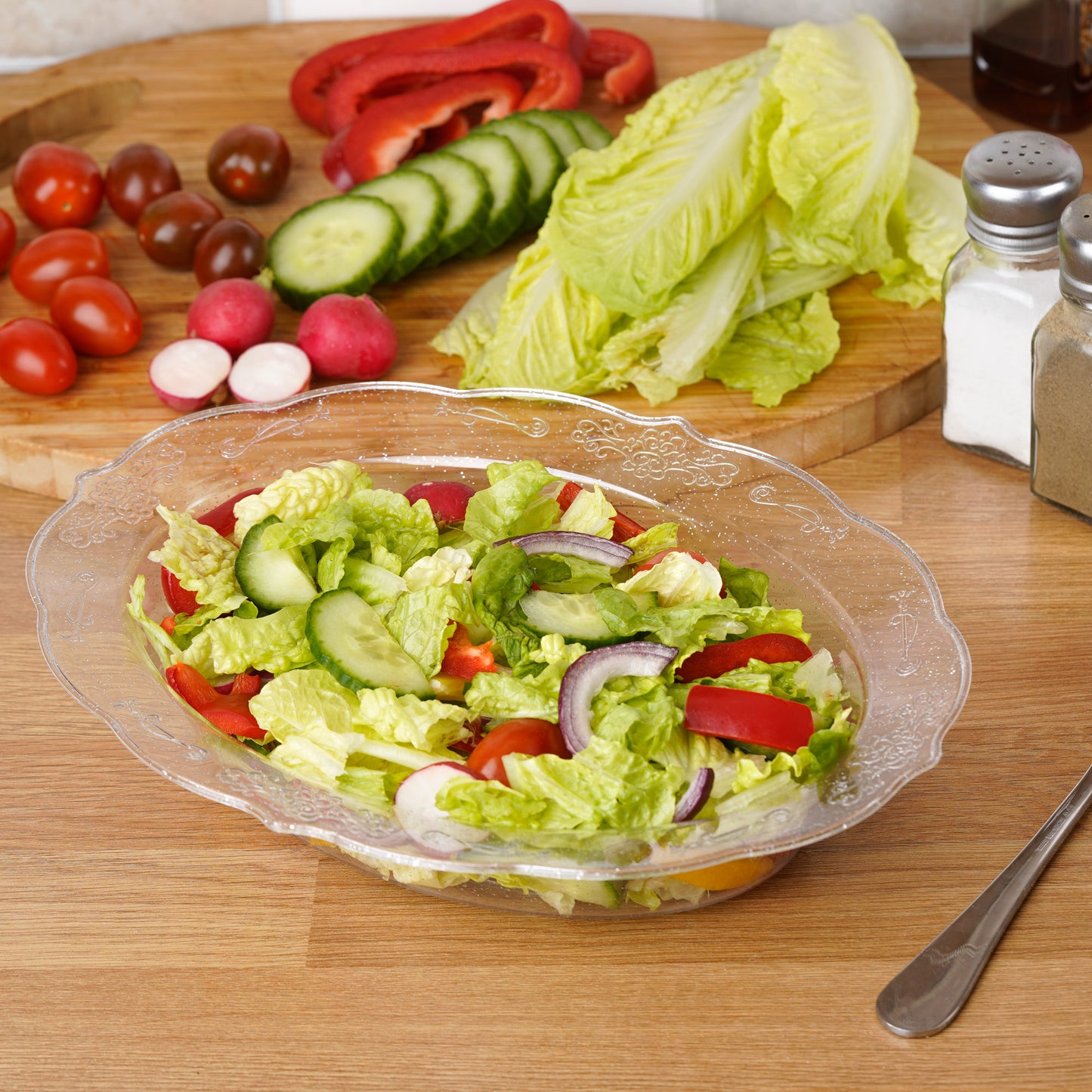 Pack of 4 Clear Plastic Glitter Oval Serving Bowls - 29oz (855ml)