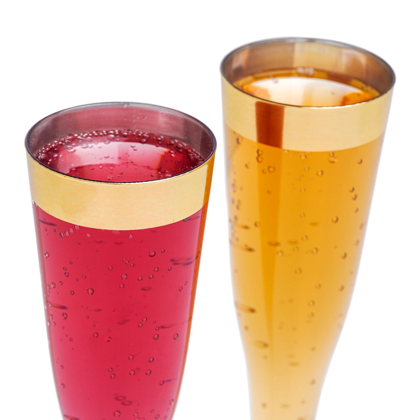 24-Pack 8.3 Inch Clear Plastic Champagne Flutes with Gold Rim - Two-Piece Design