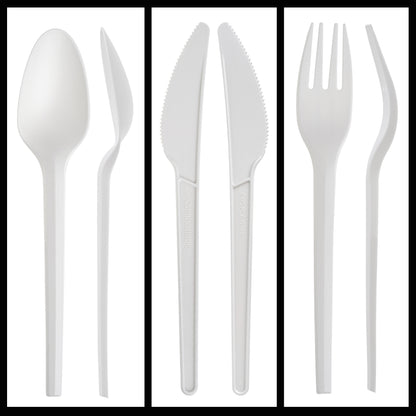 150-Pack White CPLA Compostable Cutlery Combo Set - Forks, Spoons, Knives