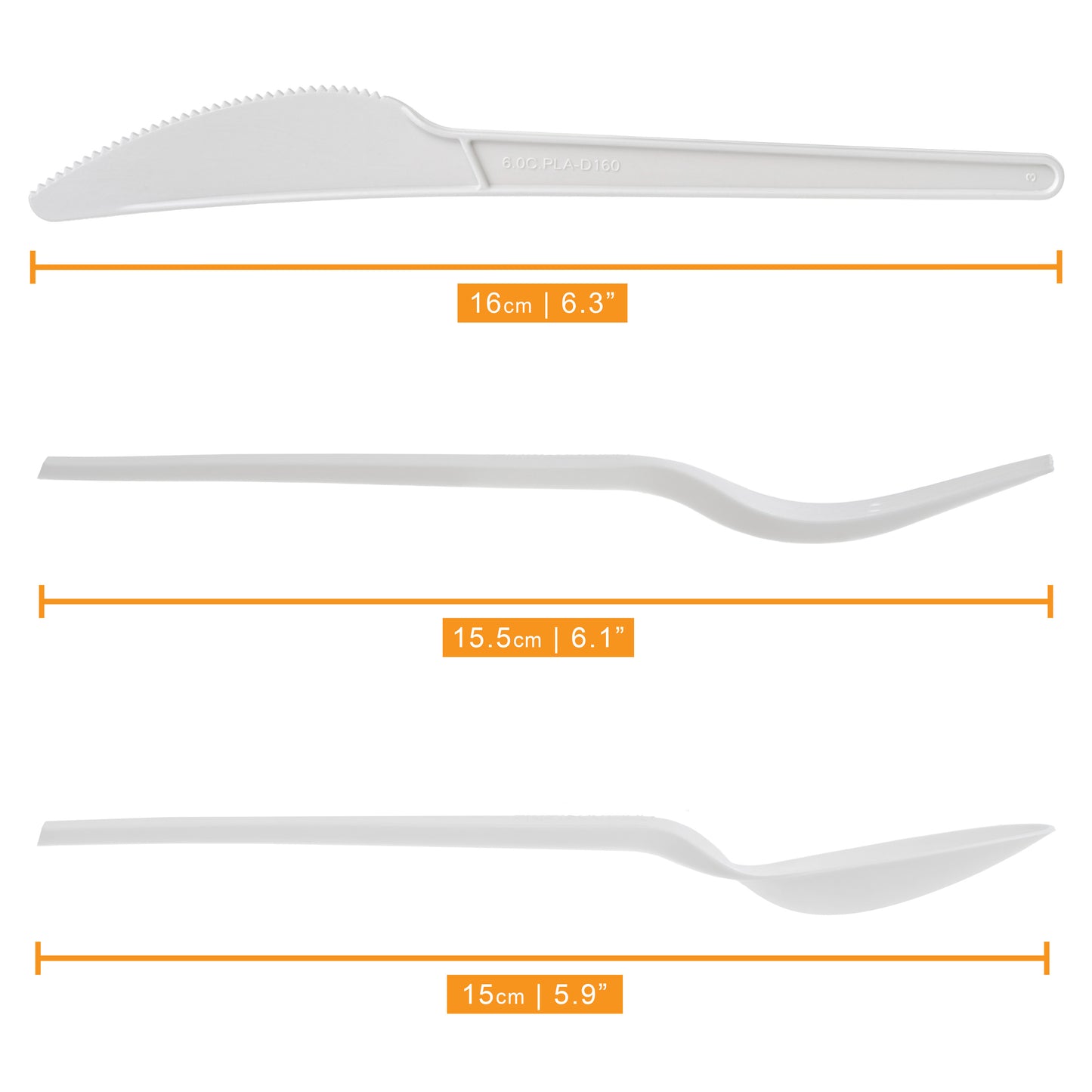 150-Pack White CPLA Compostable Cutlery Combo Set - Forks, Spoons, Knives