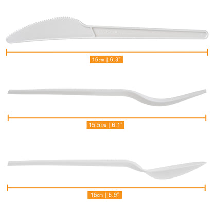 150-Pack White CPLA Compostable Cutlery Combo Set - Forks, Spoons, Knives