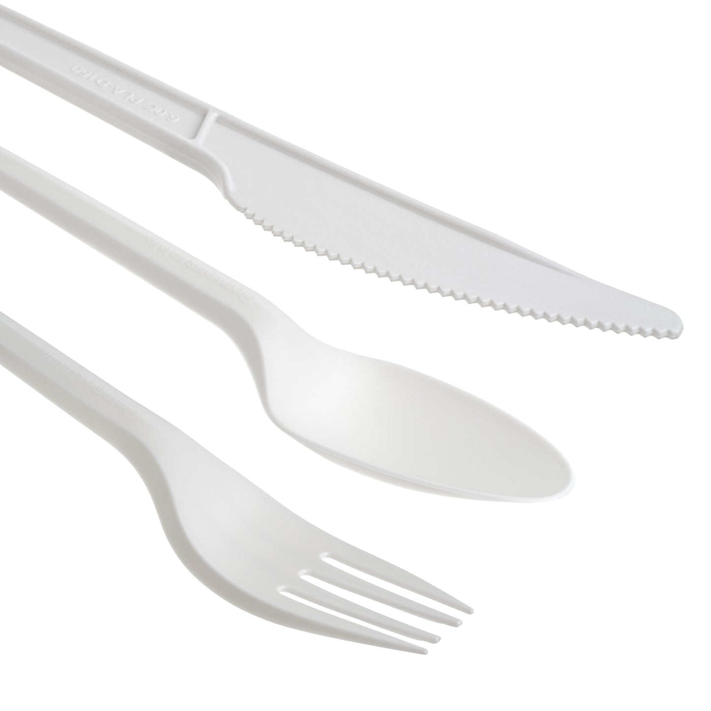 150-Pack White CPLA Compostable Cutlery Combo Set - Forks, Spoons, Knives