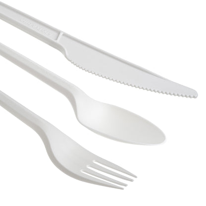150-Pack White CPLA Compostable Cutlery Combo Set - Forks, Spoons, Knives