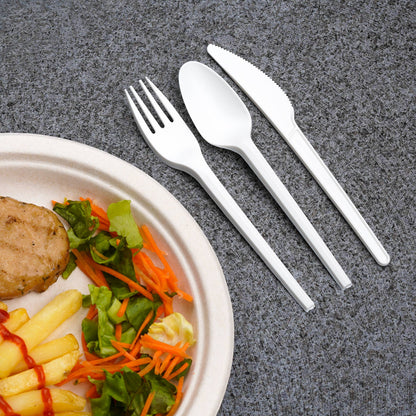 150-Pack White CPLA Compostable Cutlery Combo Set - Forks, Spoons, Knives