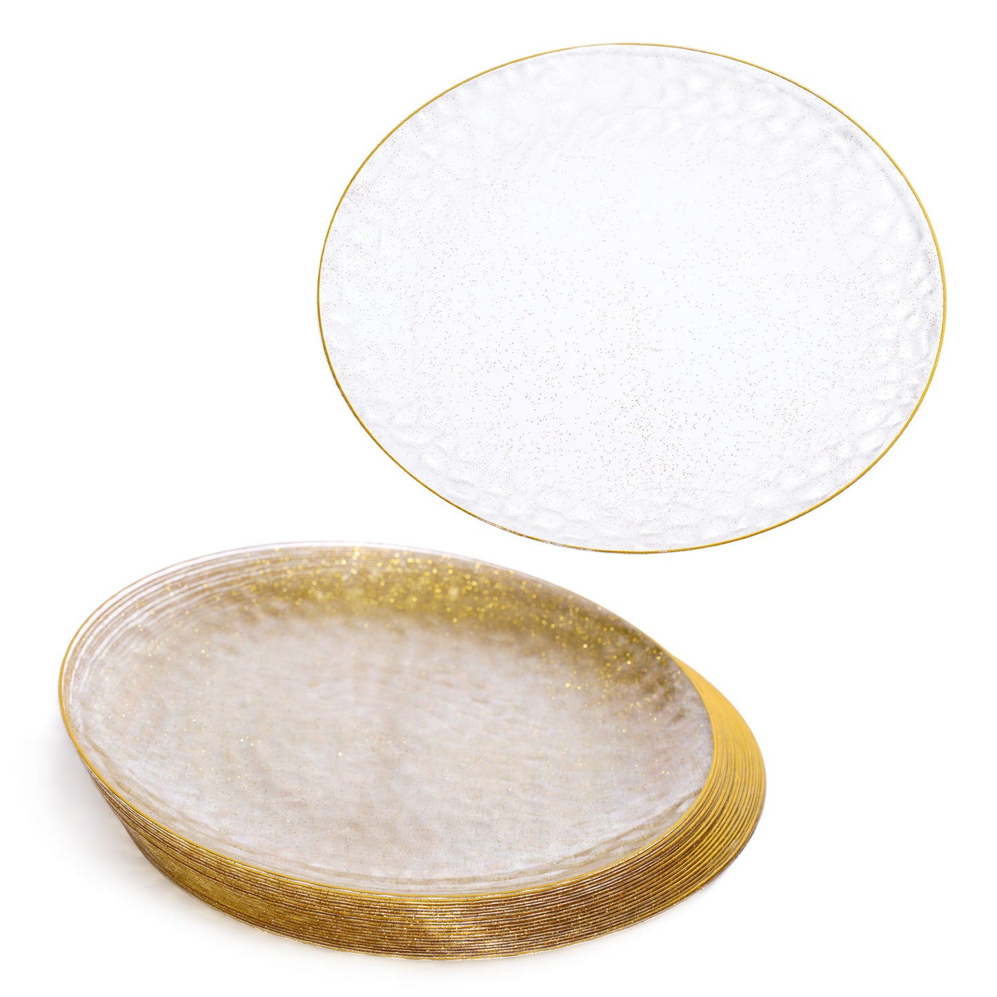 20 Pack 10" Clear Plastic Plates with Gold Rim & Glitter Finish