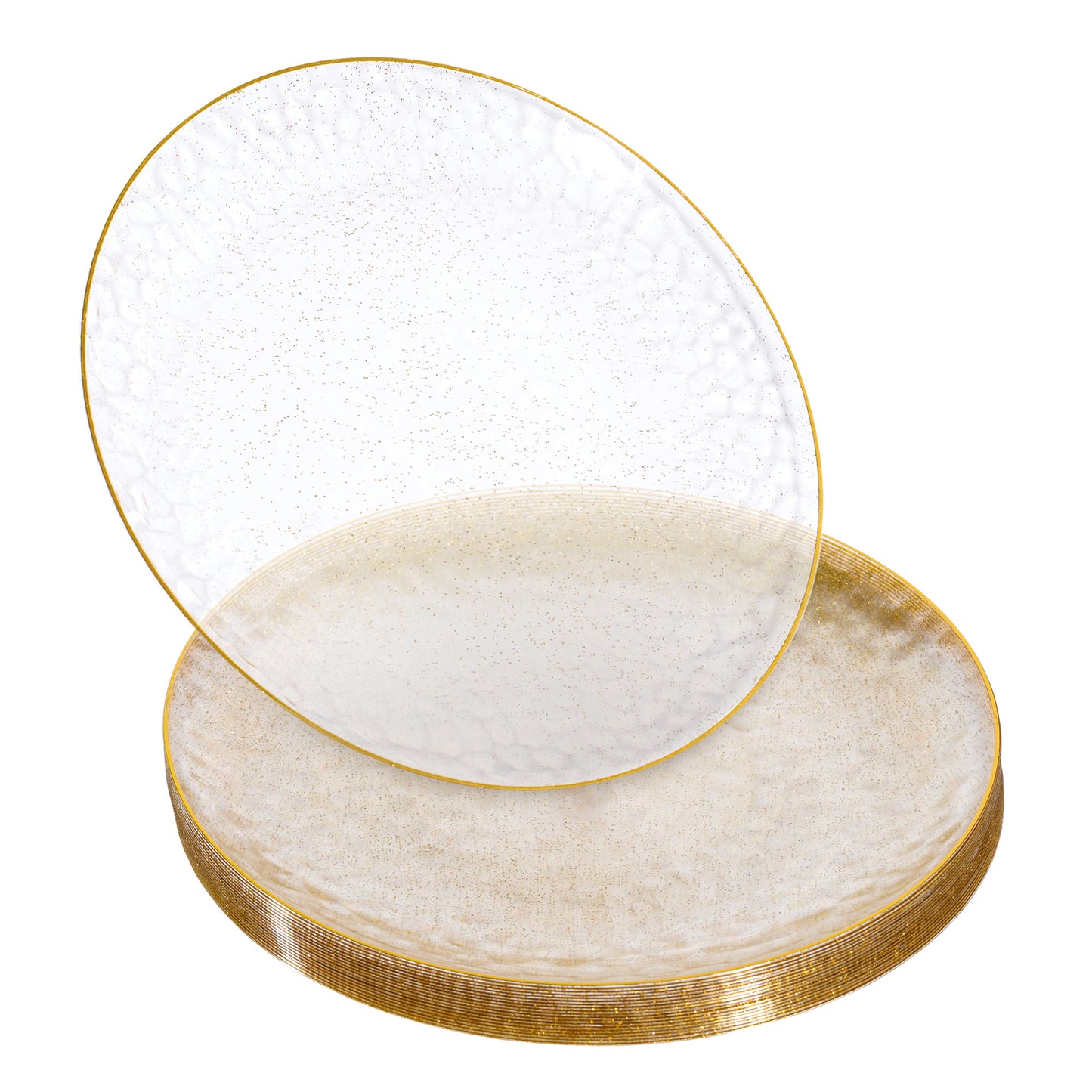 20 Pack 10" Clear Plastic Plates with Gold Rim & Glitter Finish