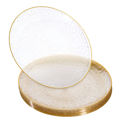 20 Pack 10" Clear Plastic Plates with Gold Rim & Glitter Finish