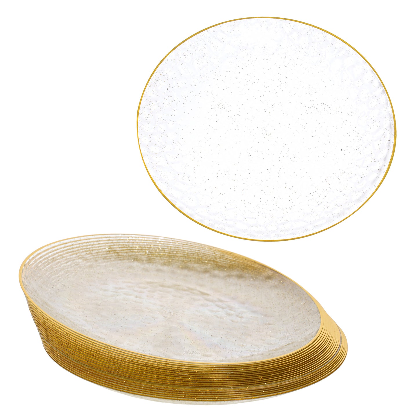20 Pack 7" Clear Plastic Plates with Gold Rim & Glitter Finish
