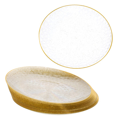 20 Pack 7" Clear Plastic Plates with Gold Rim & Glitter Finish
