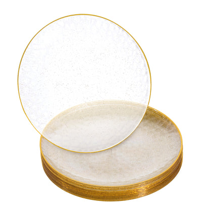 20 Pack 7" Clear Plastic Plates with Gold Rim & Glitter Finish