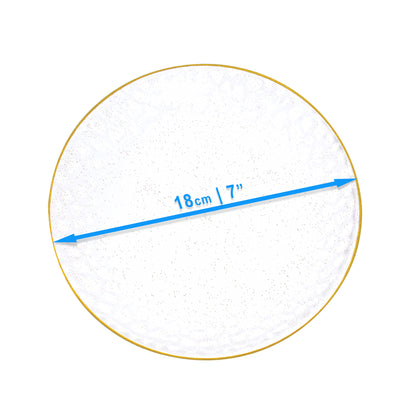 20 Pack 7" Clear Plastic Plates with Gold Rim & Glitter Finish