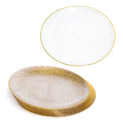 20 Pack 9" Clear Plastic Plates with Gold Rim & Glitter Finish