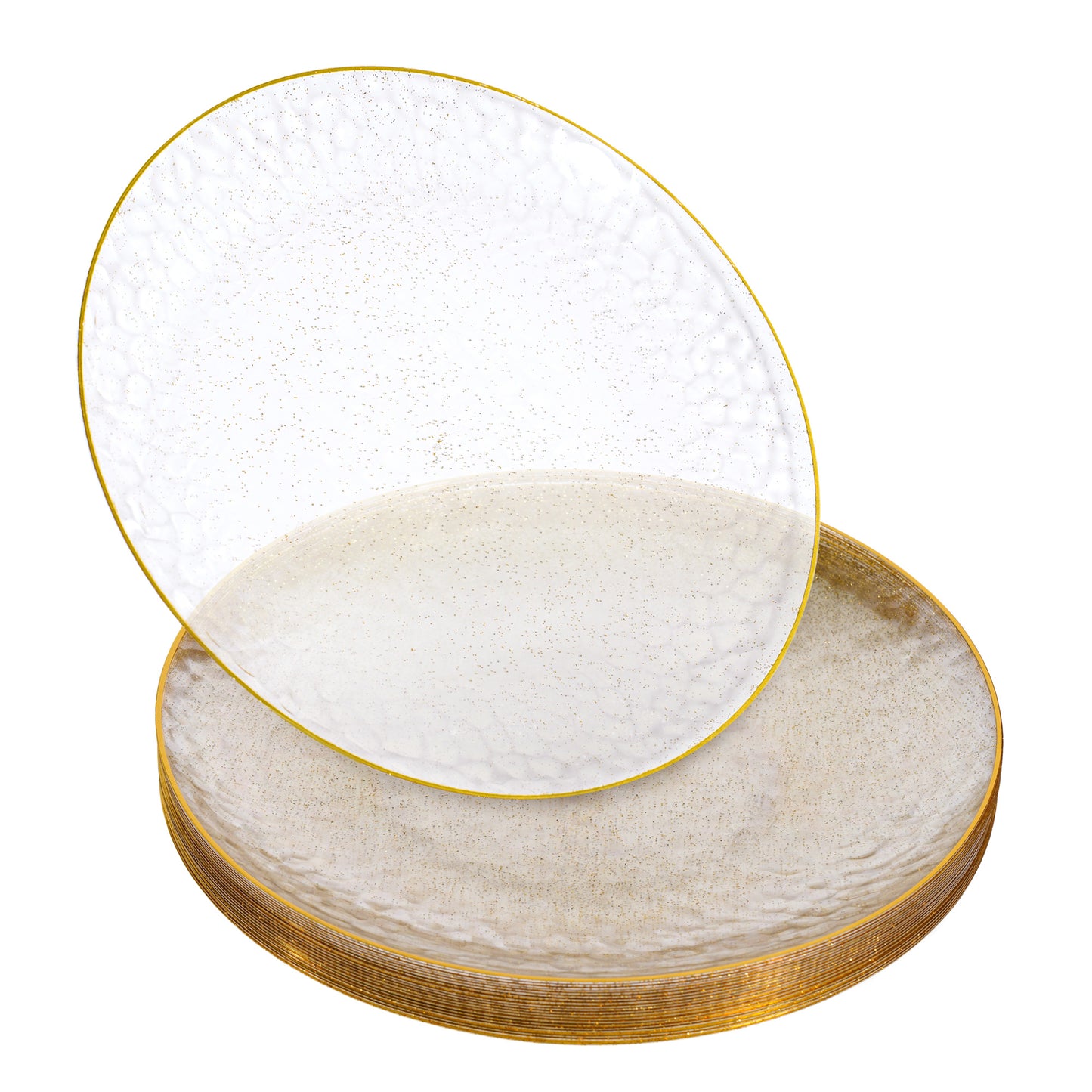20 Pack 9" Clear Plastic Plates with Gold Rim & Glitter Finish