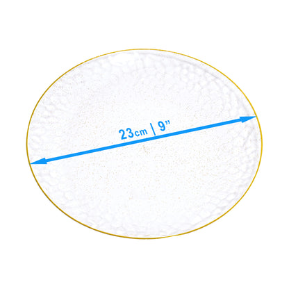 20 Pack 9" Clear Plastic Plates with Gold Rim & Glitter Finish